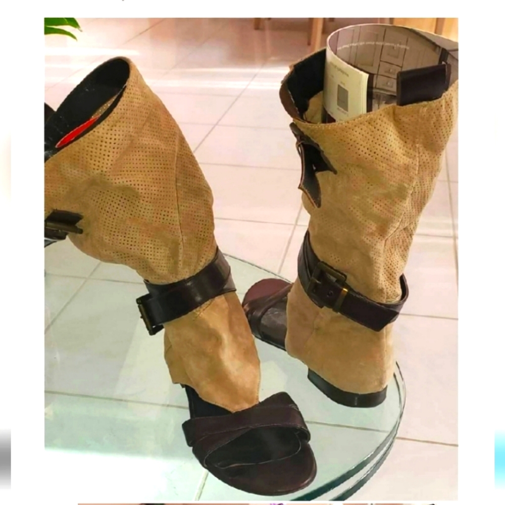 ERNESTO DOLANI gladiator style open toe boots  Suide and leather.  Used. Size 8